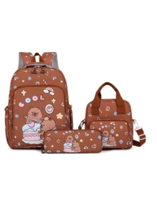 New Cartoon Capybara Fashion Minimalist Elegant Versatile Comfortable Cute Travel Large Capacity Multifunctional Backpack Set - Multicolor - View 14