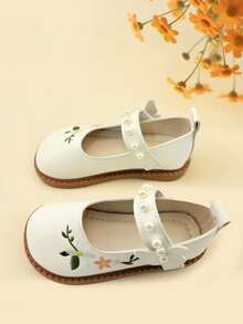 1 Đôi giày bệt thời trang cho bé gái, giày slip-on thêu hoa màu trắng, thiết kế khóa dán, đế mềm chống trơn trượt, thích hợp cho tiệc tùng, đám cưới, kỳ nghỉ. - trắng - Xem 1