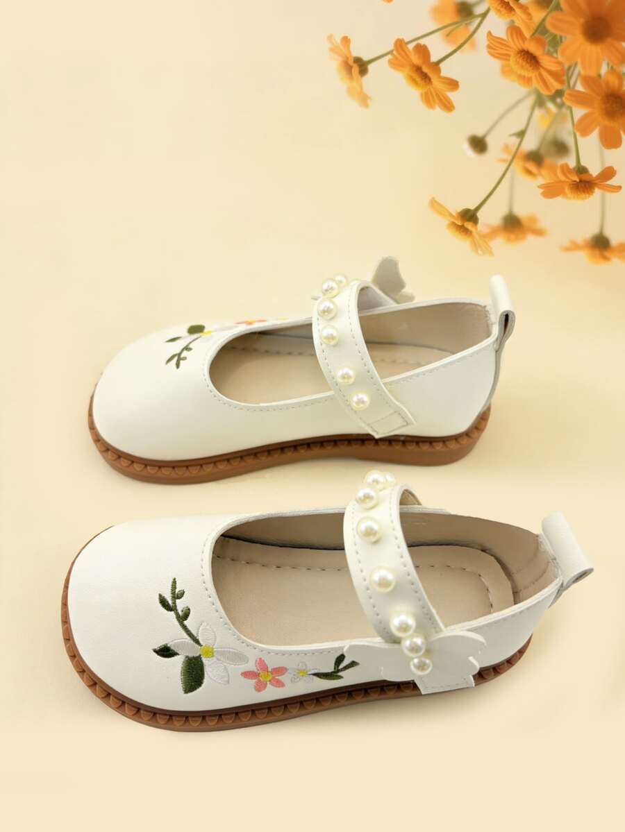1 Đôi giày bệt thời trang cho bé gái, giày slip-on thêu hoa màu trắng, thiết kế khóa dán, đế mềm chống trơn trượt, thích hợp cho tiệc tùng, đám cưới, kỳ nghỉ. - trắng - Xem 1
