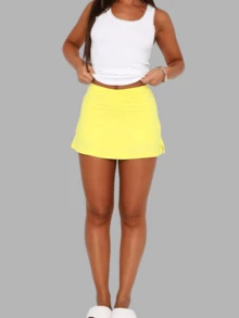 Women's Summer Sexy High Waist Split Hem Bodycon Mini Skirt Stretch Fitted Pencil Short Skirts Club Night Out - 黃色 - 查看 6