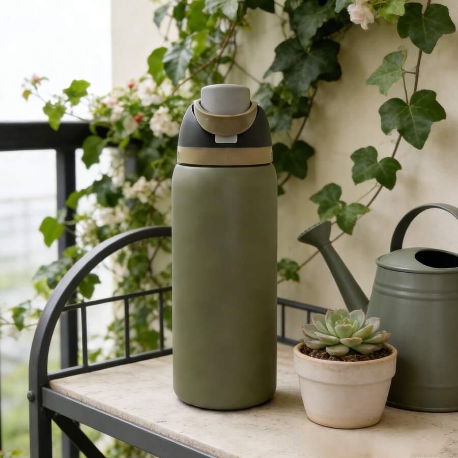 0wa Laa Light Brown Water Bottle 32oz, 945ML, With Straw, Heat Preservation Time More Than 24 Hours, Cold And Hot Water Can Be Insulated, Can Make Coffee, Frozen Drinks, Exquisite Workmanship, Suitable For Camping, Work, Indoor And Outdoor Use. - 棕色 - 查看 1