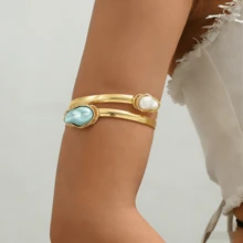 1 chiếc vòng tay ngọc trai giả bất đối xứng tối giản thời trang, vòng tay điều chỉnh được kiểu dáng độc đáo cho kỳ nghỉ hè trên bãi biển dành cho nữ. - hình học - Xem 1