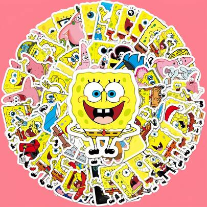  60pcs SpongeBob SquarePants Themed Sticker Roll - Random Styles, Featuring Characters Like SpongeBob SquarePants, Patrick Star, Squidward, Sandy, Plankton, Mr. Krabs, In Soft Colors, Suitable For Crafts, Gift Wrapping, Phone & Cup Decoration, Birthday Themes And DIY Projects, Cute Cartoon DIY Decorative Stickers For Phone Cases, Laptops, Notebooks, Guitars, Cups, Stationery, Waterproof Stickers
