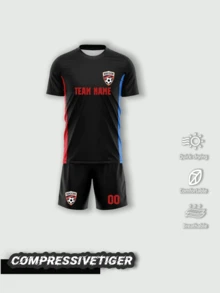 Completo da calcio stile Barcellona personalizzato per ragazzi adolescenti (età 24-25 anni): personalizzato con nome e numero, maglia a maniche corte e pantaloncini, tessuto traspirante e ad asciugatura rapida, regalo per giovani tifosi - nero - Visualizzare 2
