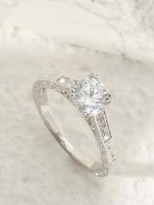 1 chiếc nhẫn Zirconia tối giản, thời trang, đa năng, quà tặng cho Ngày Valentine hoặc Ngày của Mẹ. - Bạc - Xem 1