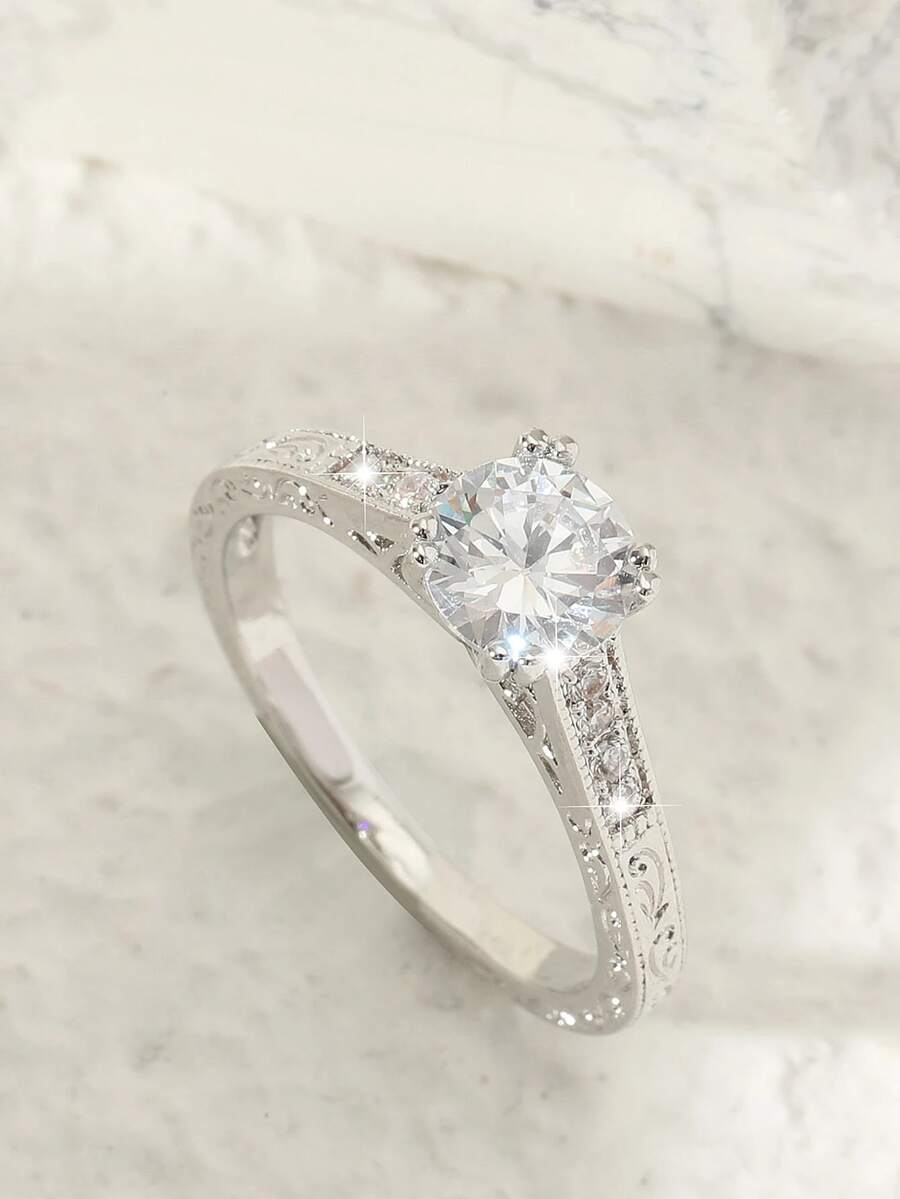 1 chiếc nhẫn Zirconia tối giản, thời trang, đa năng, quà tặng cho Ngày Valentine hoặc Ngày của Mẹ. - Bạc - Xem 1