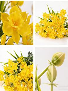 两种颜色可选的仿真水仙花束，逼真的假水仙花茎，适合春季家居装饰、婚礼派对中心摆件、咖啡桌和卧室装饰、仿真花卉摆设、春季餐桌中心摆件 - 彩色 - 查看 6
