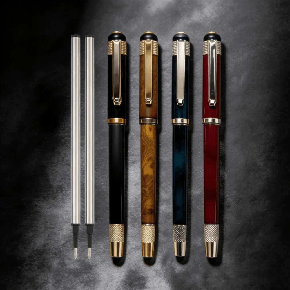 Bút bi cao cấp bằng kim loại, kết hợp giữa bút bi và bút mực, kèm theo 2 ruột bút thay thế, món quà lý tưởng cho nam giới, chồng, cha, doanh nhân, văn phòng, tựu trường, sử dụng hàng ngày.