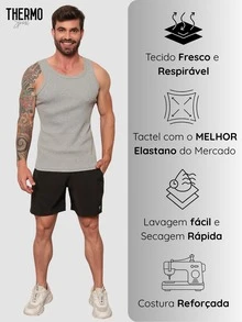 Kit 3 Shorts Elastane Mauricinho Beach Men's With Lycra Gym Running Cross Plain Basic - Gray/Navy/Beige - View 2