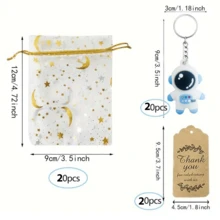 Set de 30 llaveros de astronauta/cosmonauta, llavero de astronauta, estrella, luna, bolsa de regalo Eugenie, tarjeta de agradecimiento, etiquetas de papel kraft, suministros para fiestas, recompensas, regalo de cumpleaños y boda para parejas - Azul - Ver 9