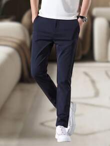 Men's Slim Fit Twill Pants, Original Size, Elastane, Men's Clothing, Factory Direct - Blue - View 4