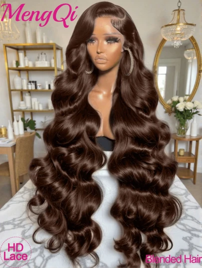 200% Density Brown Color Body Wave 13x6 13x4 Lace Front Wig, Mixed Hair, High Definition Lace Frontal No Glue, 5x5 High Definition Transparent Lace Closure Wig, Pre-Plucked, With Baby Hair, Women's Glue-Less Air Wig, With Baby Hair, Women's High Density Brazilian Virgin Hair 10-14 Inch Bob Wig