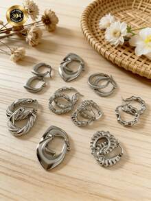 Brand New Elegant Stainless Steel/Colorful Water Drop Shaped Geometric Earrings, Patterns Include Flowers, Teardrops, Butterflies And Wings. These Minimalist Fashionable Stainless Steel Earrings Are Ideal For Women's Daily Wear, And Make The Best Gifts For Female Friends. - Silver - View 3
