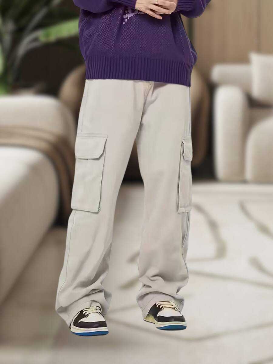 Men's Cargo Pants, Women's, 6 Pockets, Skate Style, Wide Leg, Drawstring Closure - 銀色 - 查看 1