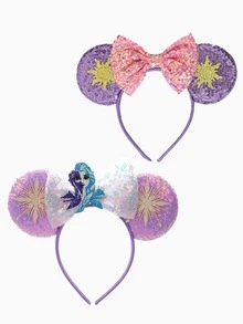 Fascia per capelli con fiocco glitterato e orecchie a forma di cartone animato carino, fascia per capelli decorata con paillettes lucenti per un look alla moda quotidiano, accessorio per capelli versatile adatto per uscite al parco a tema, feste in costume, spettacoli di cosplay, balli in maschera, eventi di compleanno e serate, copricapo elastico confortevole con materiale leggero per l'uso tutto il giorno - Stili casuali - Visualizzare 1