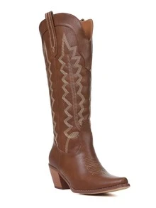 Womens Jaripeo Long Boots For Women Comfortable Retro Pull On Pointed Toe Wide Calf Long Tall Block Chunky Heel Dark Brown Boots Country Concert Festival Shoes - màu nâu - Xem 9