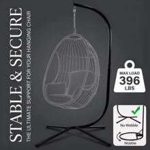 Cludcofa Hammock Chair Stand,Egg Chair Foldable Wicker Rattan Hanging Swing Chair Indoor Outdoor Patio Wicker Chair Hammock Chairs With Stainless Steel Hanging Kit Chain Link UV Resistant Cushion Bedroom Balcony - Black - View 2