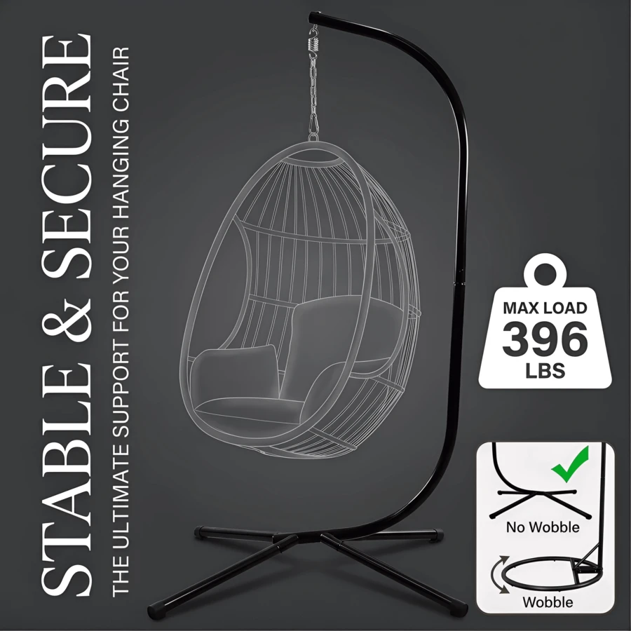 Cludcofa Hammock Chair Stand,Egg Chair Foldable Wicker Rattan Hanging Swing Chair Indoor Outdoor Patio Wicker Chair Hammock Chairs With Stainless Steel Hanging Kit Chain Link UV Resistant Cushion Bedroom Balcony