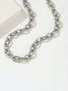 1件时尚钛钢手工项链，男女皆宜，适合情侣佩戴 - 銀色 - 查看 5