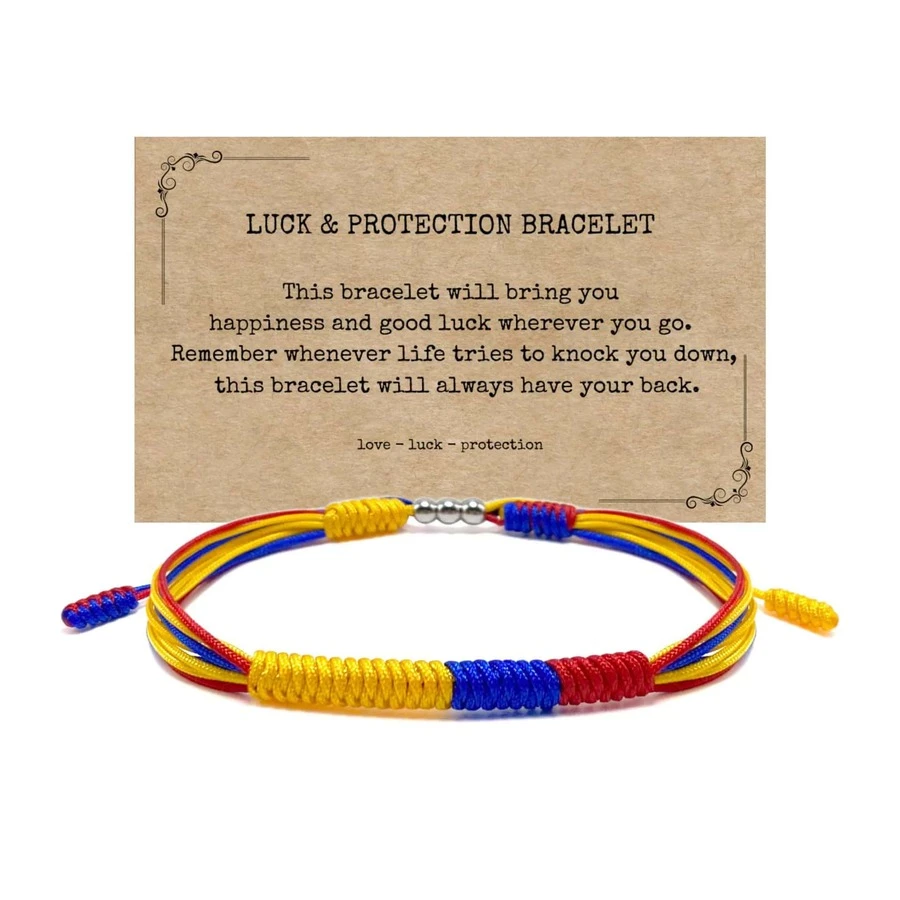 Global Flag Color Woven Bracelet, Colorful Rope & Bead Adjustable Woven Bracelet, USA & Colombia Flag Woven Bracelet, Unisex Wristband - Multicolor - View 1