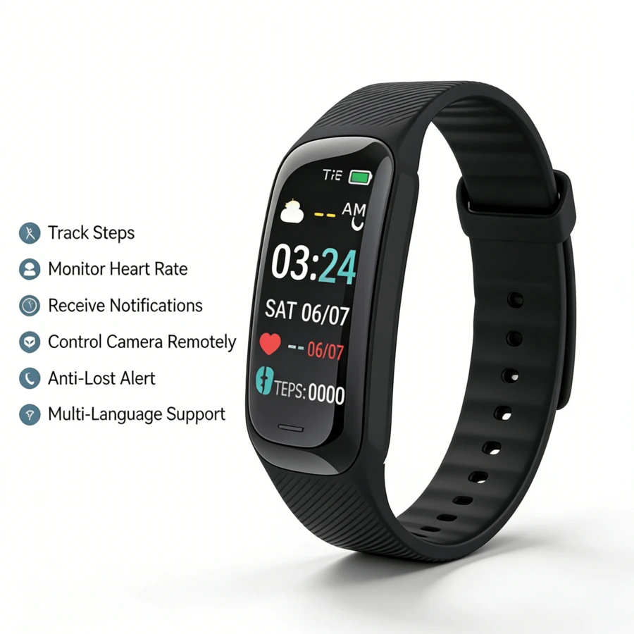 Fitness Tracker – A Smartwatch That Provides 24-Hour Heart Rate, Blood Pressure And Oxygen Monitoring, Sleep And Stress Monitoring, Is Waterproof, And Records Steps, Calories, Distance, Etc. - Black - View 1