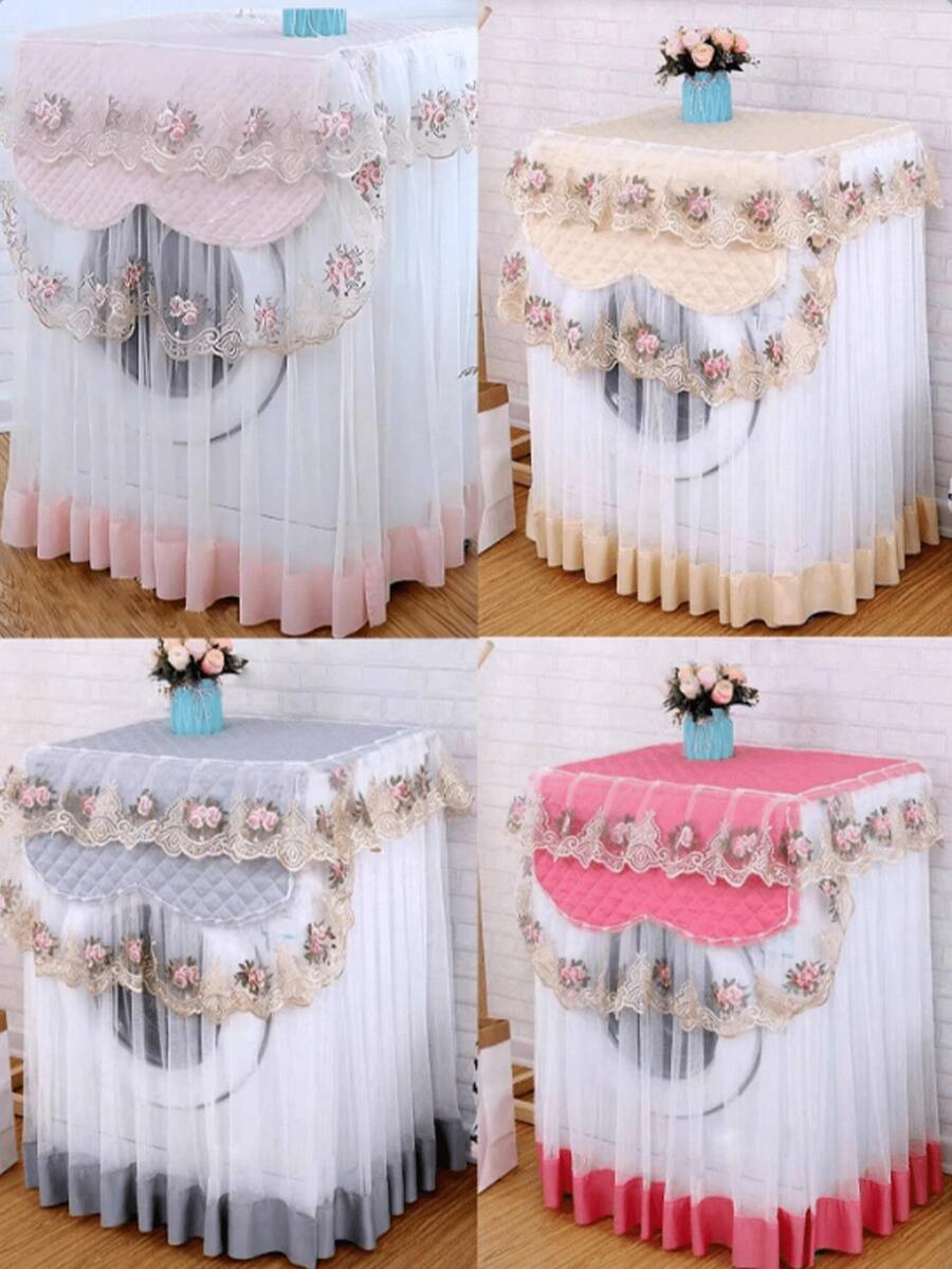 1-Piece Lace-Edged Sun And Dust-Proof Washing Machine Cover With Side-Opening Design, Suitable For Fully Automatic Washing Machines, Home Appliance Dust-Proof Covers For Storage And Organization. - Multicolor - View 1