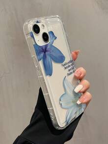 1个蓝色百合图案极简个性化TPU防震全包手机壳，带气囊标语，兼容苹果17、16、15、14、13、12、11 Pro Max、Air，兼容三星系列，国际版，非国内版 - 彩色 - 查看 4