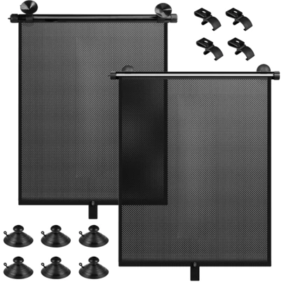 No-Drilling Blackout Blind Shade With 3 Suction Cups Temporary Portable Roller Window Curtain Retractable Black Car Side Window Sun Shade For Home Office Car(19.6*19.7Inch/17.7*15.5Inch/19.6*19.6Inch)
