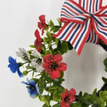 4th Of July Mini Wreaths Decorative Bow Fake Flower Red White And Blue Small Cabinet Wreaths For Home Decor - Green - View 1