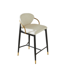 Two-Piece Set Of Beige Chenille Bar Stools, Height-Adjustable, With Contrasting Black And Gold Accents. Includes One Tall Stool With Backrest And Leg Rest, Suitable For Kitchen Islands. - Beige - View 11