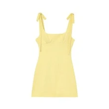 Vestido mini a cuadros con adorno de mariposa, elegante, nuevos lanzamientos de verano de Seelio para mujer - Amarillo - Ver 7