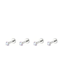 4 chiếc/6 chiếc/16G Khuyên môi phẳng đính đá Zirconia hình chữ T bằng thép không gỉ, khuyên tai sụn, kiểu dáng tối giản thời trang dành cho nữ, trang sức xỏ khuyên tai. - Nhiều màu - Xem 9