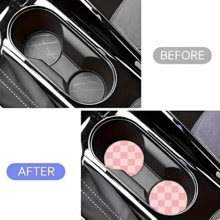 Simple Grid Style 2 Pieces Car Cup Holder Coaster - Anti Slip, 2.8-Inch Made Of Natural Rubber, Washable, Weighing 15 Grams Per Piece, Perfect For Car Interior Accessories - Suitable For Car Owners - Suitable For Daily Use - An Excellent Gift For Car Enthusiasts - Black Plaid 2-piece Set - View 3