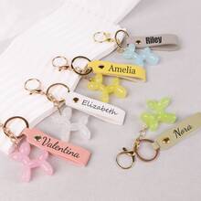 1pc Personalized Balloon Dog Bag Charm, Customized Name/Letter Keychain, Cute Animal Pendant With Engraved Leather Tag, Creative Handbag/Backpack Decoration Keyring, Suitable As Mother's Day, Birthday, Holiday, Best Friend Gift, Women Accessory - Multicolor - View 5
