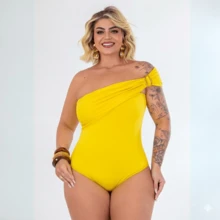 Body Bory Faixa Dupla e Fivela Orgânica Mula Manca verão do 44 ao 54   Plus Size - Amarelo - Visão 4
