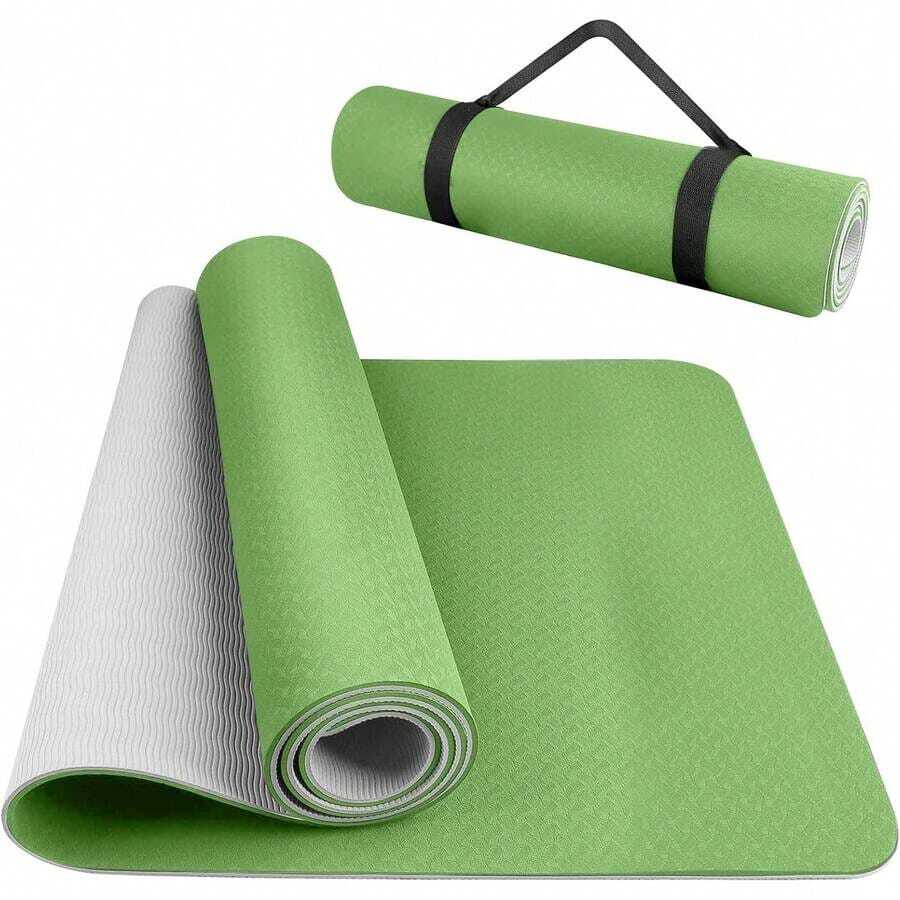 83 x 61厘米防滑TPE瑜伽垫，加厚防滑设计，适用于健身房锻炼、普拉提、瑜伽和收纳 - 彩色 - 查看 1