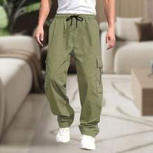 Men's Cargo Pants, Women's, 6 Pockets, Skate Style, Wide Leg, Drawstring Closure - Dark Green - View 4