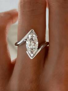 1 chiếc nhẫn nữ thanh lịch đính đá Cubic Zirconia, thích hợp làm quà tặng đám cưới, lễ đính hôn, kỷ niệm, quà tặng ngày Valentine. - Bạc - Xem 3
