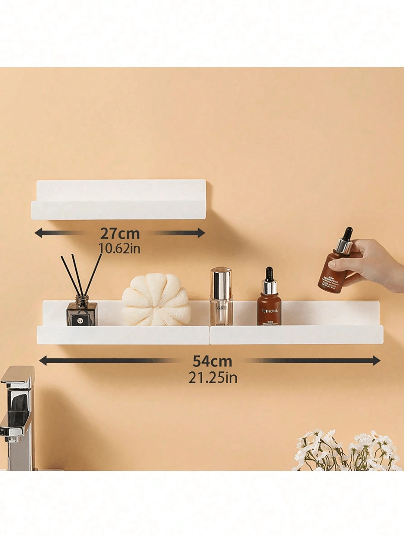 1/2 chiếc kệ treo tường acrylic màu trắng, không cần khoan, kệ sách cho trẻ em, giá đựng đồ treo tường, kệ treo tường phòng tắm. - trắng - Xem 1