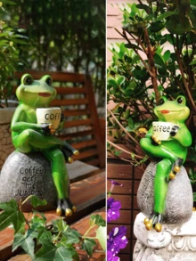一套青蛙雕塑，花园装饰，青蛙饮水/果汁雕塑，盆栽植物装饰，花卉青蛙雕塑，仙女花园配件，家居阳台草坪庭院装饰 - D - 查看 9