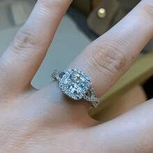 1枚优雅方形戒指，扭臂时尚立方氧化锆设计，必备新娘订婚结婚首饰 - 銀色 - 查看 6