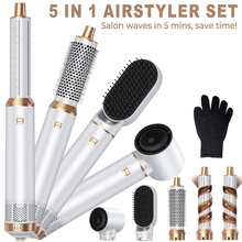 UKLISS Bộ cọ tạo kiểu chuyên nghiệp 5 trong 1 (Cọ sấy tóc + Cọ duỗi tóc + Máy uốn tóc tự động) | 3 chế độ nhiệt độ + 5 đầu thay thế có thể tháo rời | Uốn tóc tự động và tạo kiểu tóc xoăn/gợn sóng/thẳng chuẩn salon | Tăng độ phồng và giữ nếp tóc | Món quà thích hợp cho phái nữ (Ngày Valentine, Lễ Hiển Linh, Lễ hội Carnival, Ngày Thánh Patrick, Ngày Tổng thống) | Thích hợp để tạo kiểu tại nhà/trang điểm nhanh khi đi làm/làm đẹp khi đi du lịch/hẹn hò/trang điểm dự tiệc - trắng - Xem 2