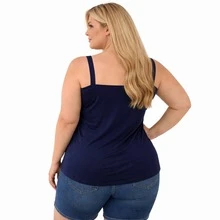 Women's Tank Top With Necklace, Sizes 40 To 60 Plus, In Authentic Viscose/Lycra - Navy Blue - View 2