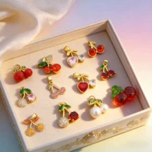 1pc Cherry Series Copper Pendant, Suitable For DIY Jewelry Accessories, Includes Cherry, Heart And Boot Elements, Vintage Style Multi-Purpose Pendant Accessory - Cherry - View 2