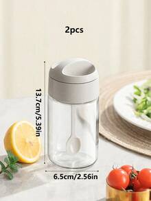 1pc 250ml Simple&Stylish Kitchen Glass Spice Jars, All-In-One 1.5g/0.053oz Salt Spoon Seasoning Storage Containers, Waterproof & Moisture-Proof, Durable & Easy To Clean - White - View 11