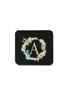 Fashionable Black Square Mirror Printed With Ocean-Themed Wreaths And The Initials A-Z, Portable Folding High-Definition Double-Sided Pocket Mirror, Suitable For Carrying Handbags, Wear-Resistant , Lightweight And Portable, Pocket Mirror, Mini Makeup Mirror, New Design, Travel Accessories, Suitable For Both Men And Women - Mirror - View 21