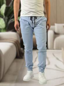 Men's Jogger Pants In Twill With Elastic Cuffs - Streetwear - Lavado ligero - Ver 1