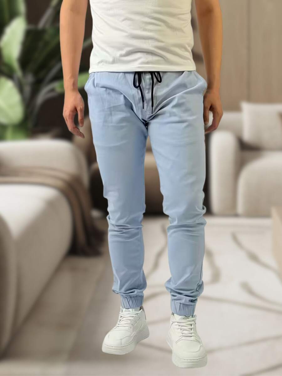 Men's Jogger Pants In Twill With Elastic Cuffs - Streetwear - Lavado ligero - Ver 1
