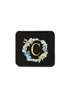 Fashionable Black Square Mirror Printed With Ocean-Themed Wreaths And The Initials A-Z, Portable Folding High-Definition Double-Sided Pocket Mirror, Suitable For Carrying Handbags, Wear-Resistant , Lightweight And Portable, Pocket Mirror, Mini Makeup Mirror, New Design, Travel Accessories, Suitable For Both Men And Women - Mirror - View 23