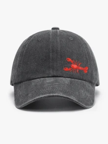 1顶复古水洗龙虾印花夏季防晒棒球帽，酷炫嬉皮嘻哈弯檐帽，可调节遮阳帽，弯檐老爹帽，沙滩/假日 - 水洗帽 - 查看 13